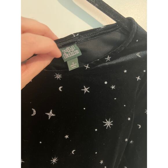 Wild Fable Velvet Stars & Moons Long Sleeve Keyhole Open Back Bodysuit Black S - Picture 6 of 9